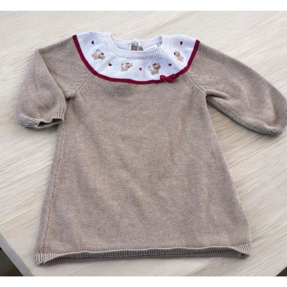 Gymboree Toddler Girls Kitty Cat Heart Sweater dress Tan 6-12mo Bow